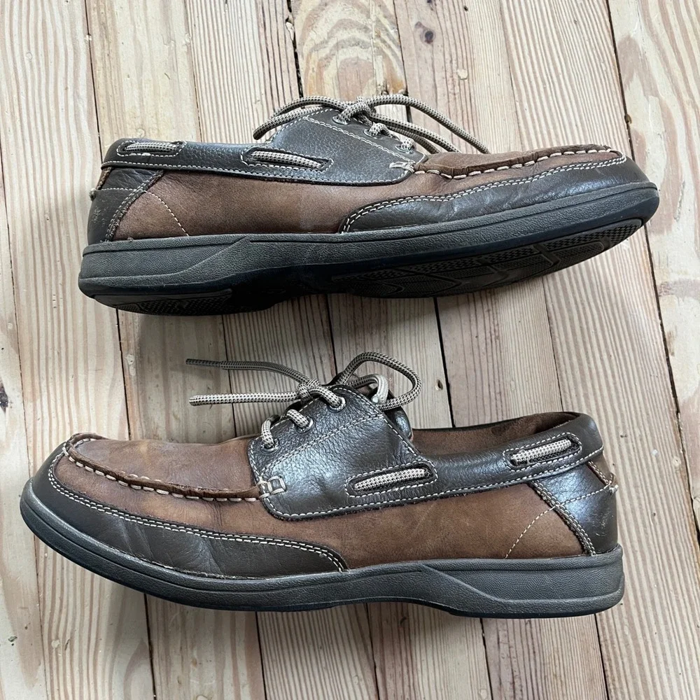 Florsheim Mens Brown Leather Boat Shoe Lace Up Moc Toe Loafers Size 10.5 comfort